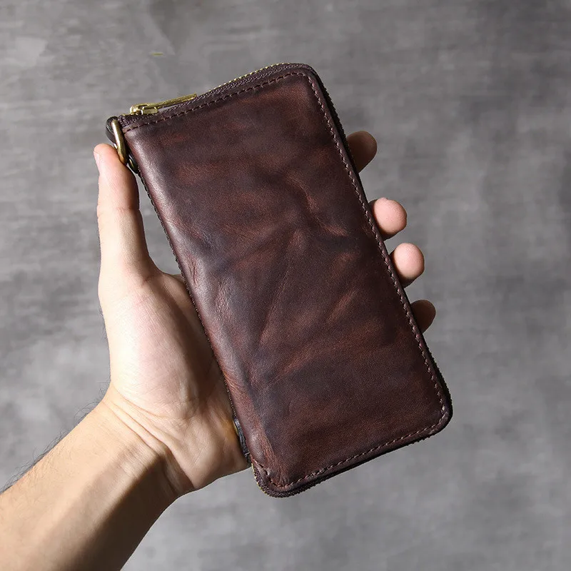 

Vintage organizer genuine leather multifunctional men's long clutch wallet simple natural real cowhide ladies phone coin purse