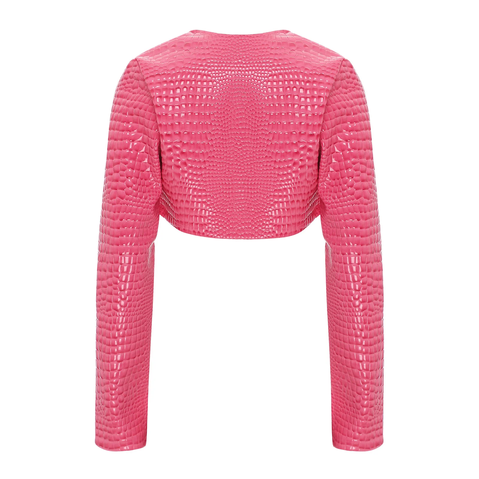 Fashion Short Jacket Women Long Sleeve Snakeskin Embossing Short Jacket Cropped Coat Bolero Blazer Casual Waistcoat Cardigan