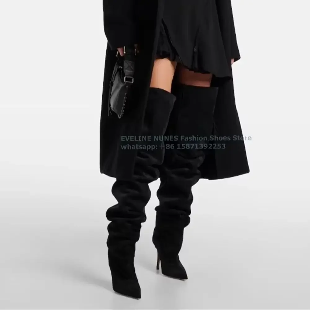 

Сапоги выше колена на шпильке с острым носком, однотонные плиссированные брючные сапоги, женская современная обувь 2024, зимне-осенняя обувь