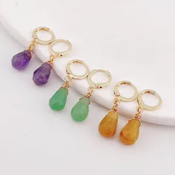 Small Water Drop Crystal Stone Earrings for Women Ear Loop Natural Amethysts Roses Quartz Topazs White Crystal Dangle Earrings