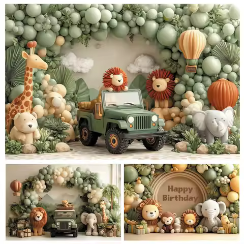 Safari Animals Birthday Party Photography Backdrop Baby Shower Kids Birthday Portrait Photoshoot Background Photo Studio Props