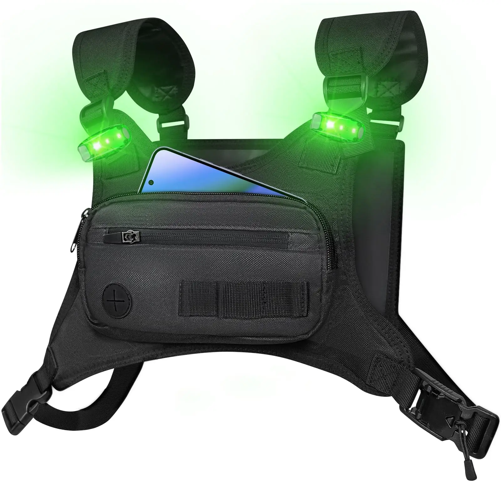 

Running Chest Pack Phone Holder With Extra Storage LED Light Chest Vest For Cycling Motorcycle Workouts Fitness Enthusiasts Must