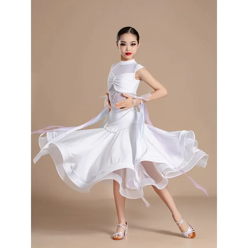 Modern Dance Dress New Children's Latin Social Dance Dress Waltz Practice clothes Girls' Art Exam Training Performance Costume