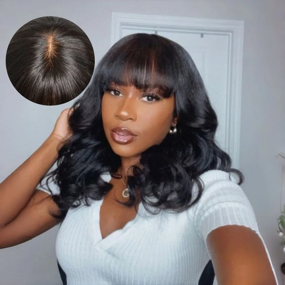 

Short Bob Body Wave Human Hair Wigs With Bangs 10 16 Inch Full Machine Made 3x1 Lace Middle Part Fringe Bob Wig For Black Women