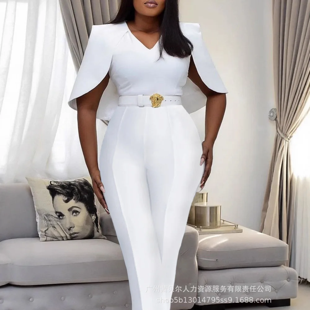 

Женские комбинезоны с высокой талией, офисные женские брюки-карандаш, комбинезоны, белая накидка, плотный профессиональный комбинезон без пояса