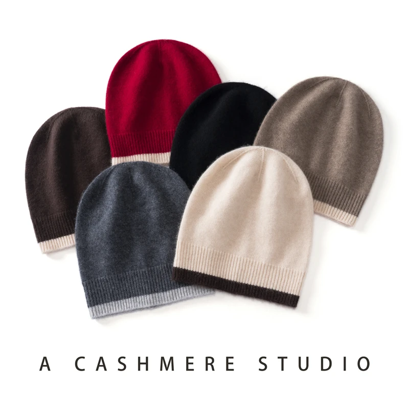 High Quality Cashmere Hat Suitable For Both Men And Women Knitted Hat Fashion Color Blocked Warm Hat Autumn Winter Brimless Cap.