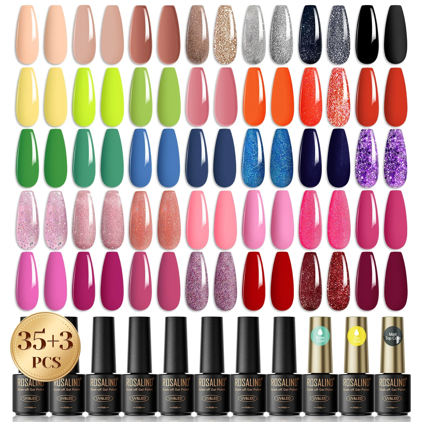 ROSALIND Gel-Nagellack-Set für Basis und Decklack Semi Permanent Maniküre Soak Off Kits Gel-Nagellack Jelly Colors Starter Kit