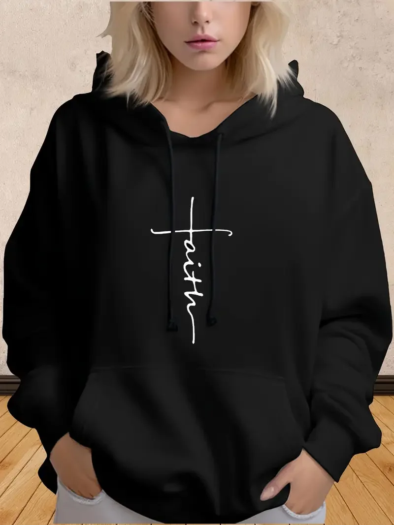 เสื้อฮู้ดขนาดพลัสลำลองพิมพ์ลายแขนยาวเสื้อสเวตเตอร์มีฮู้ดเชือกรูดโฟร์ซีซั่นส์ชุดลำลองพร้อมกระเป๋าจิงโจ้