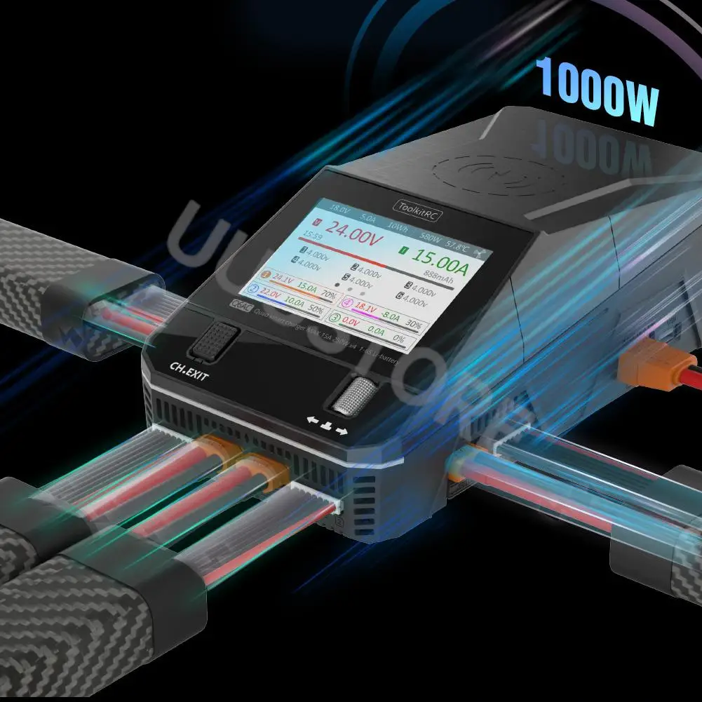 2026unique ToolkitRC Q6AC Charger AC 400W / DC 1000W 4CH Output Built-in 65W USB Output 15W Wireless Charger for LiPo NiMH PB Ba