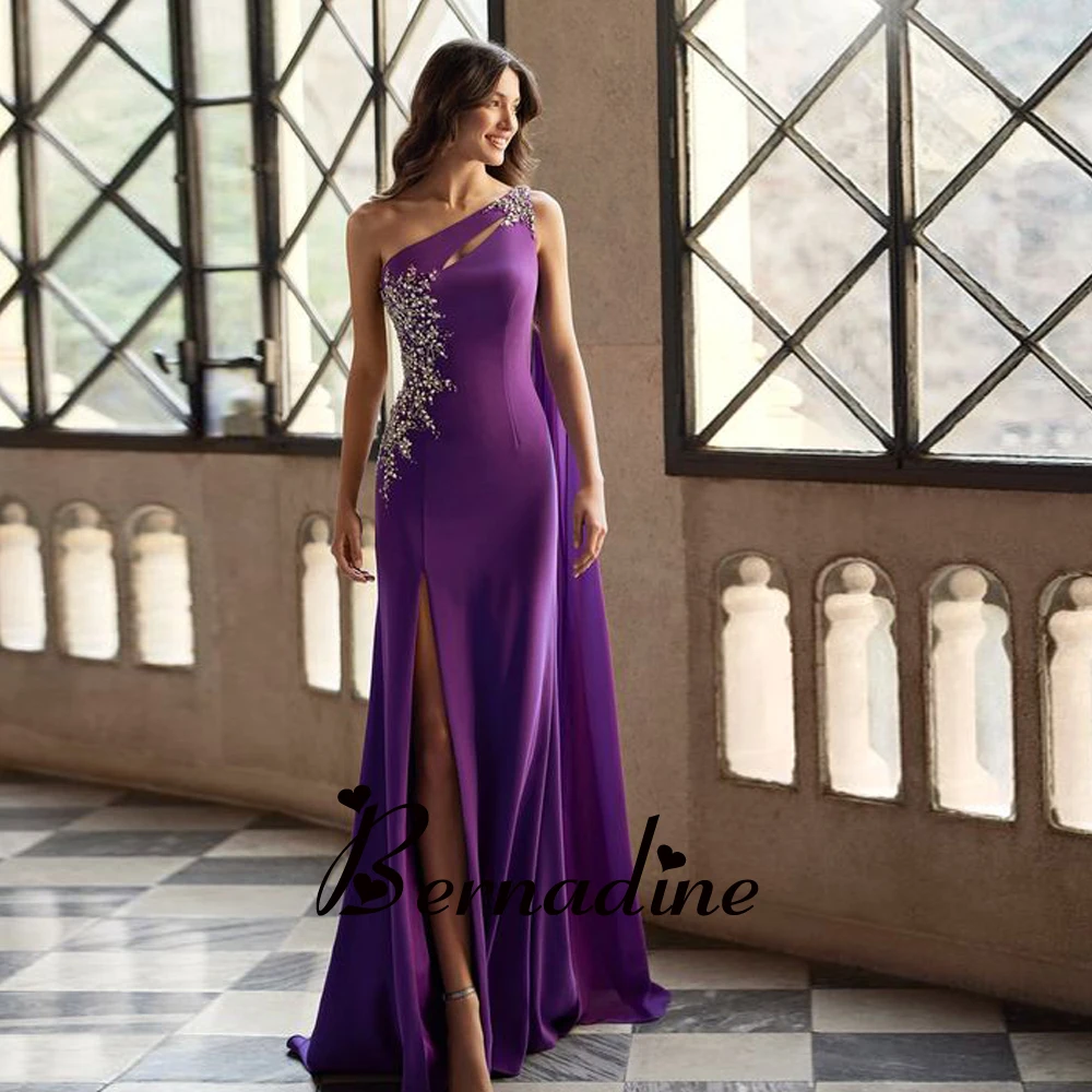 

Bernadine Prom Dresses Trendy One Shoulder Prom Evening Dress Satin Mermaid Slit Lace Appliques Robes De Soirée Made To Order