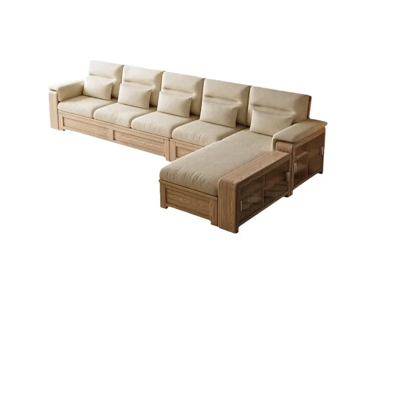 Ash wood solid wood sofa, winter and summer dual-purpose, log light luxury, modern living room corner
