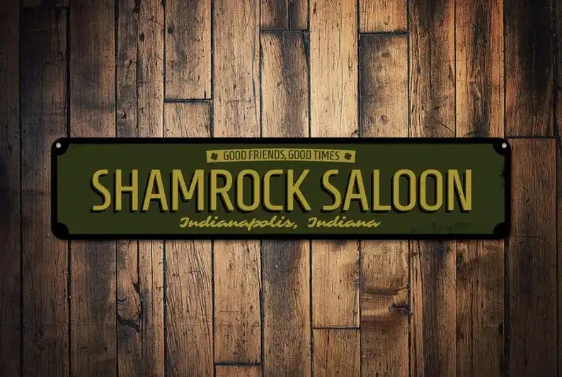 Letrero Metálico Verde Vintage con Diseño de Shamrock Saloon Indianapolis Indiana, Decoración Retro de Bar Irlandés, Pintura Decorativa de Hierro para el Hogar, Bar o Cuarto de Hombre