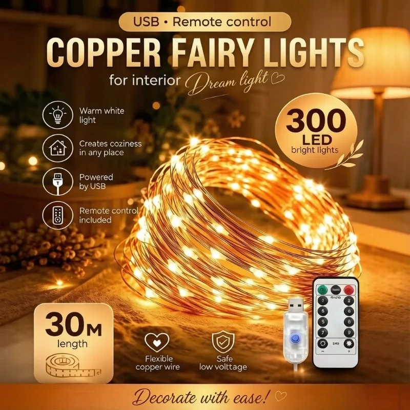 USB LED String Lights 8 Modes with Remote Control Fairy Lights for Christmas Tree Wedding Party Home Decoration