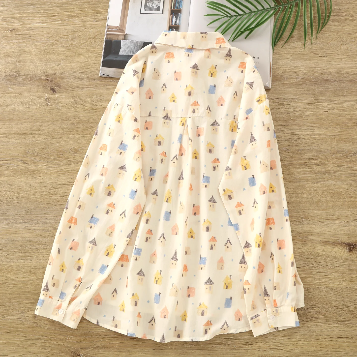 الأصلي harajuku موضة القطن الخالص الكرتون بيوت طويلة الأكمام بلايز امرأة 2025 الخريف اليابان kawaii القمصان والبلوزات