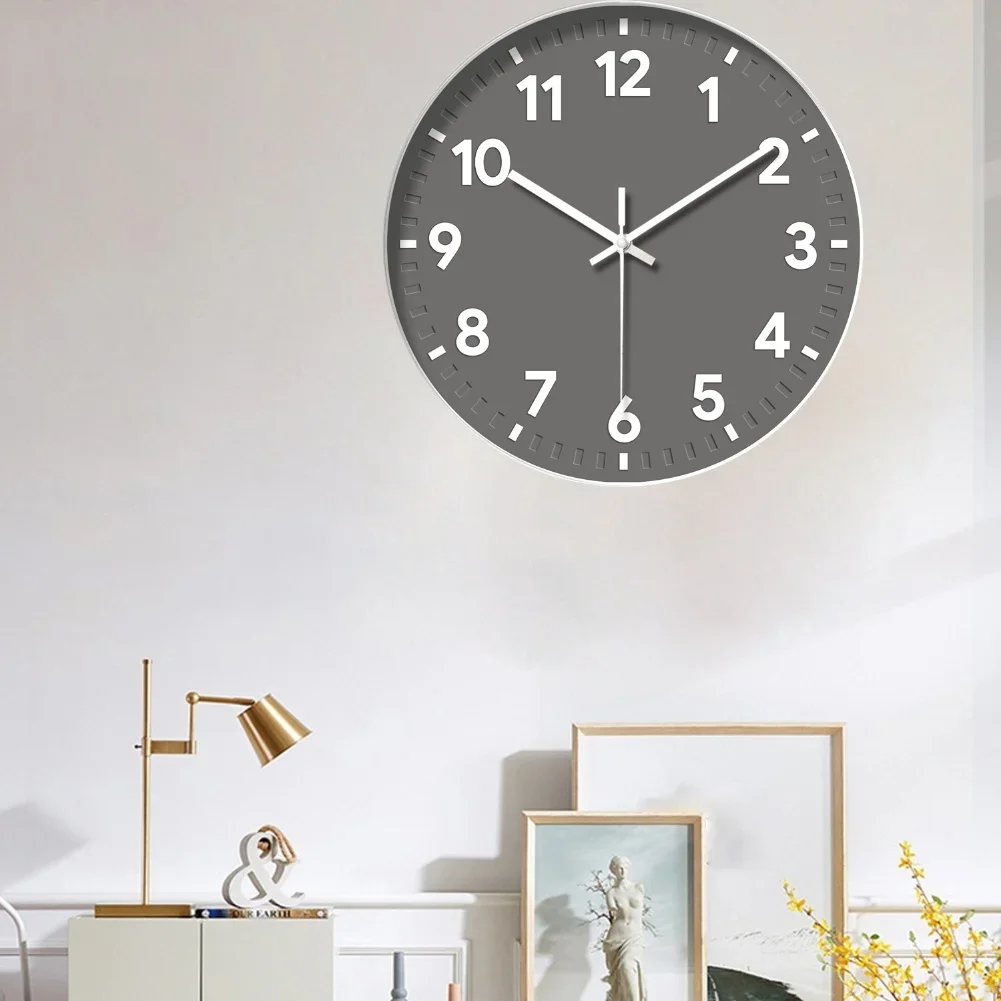 Grey Wall Clock 12Inch Silent Non Ticking Clock For Living Room Bedroom Kitchen Office Decor Plastic Battery Operated Wall Clock