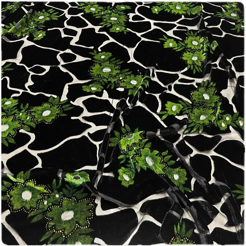 Hollowed-out Silk with Green Cotton Silk Velvet Fabric