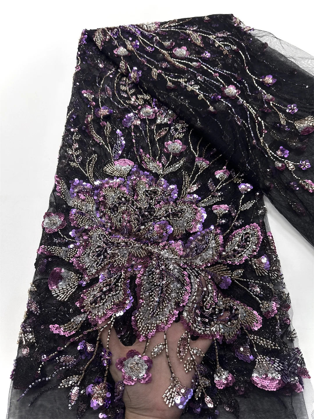 

African Nigerian Material Lace Fabric For Wedding With Sequins 2025 High Quality Beads Embroidery French Lace Fabrics For Dress
