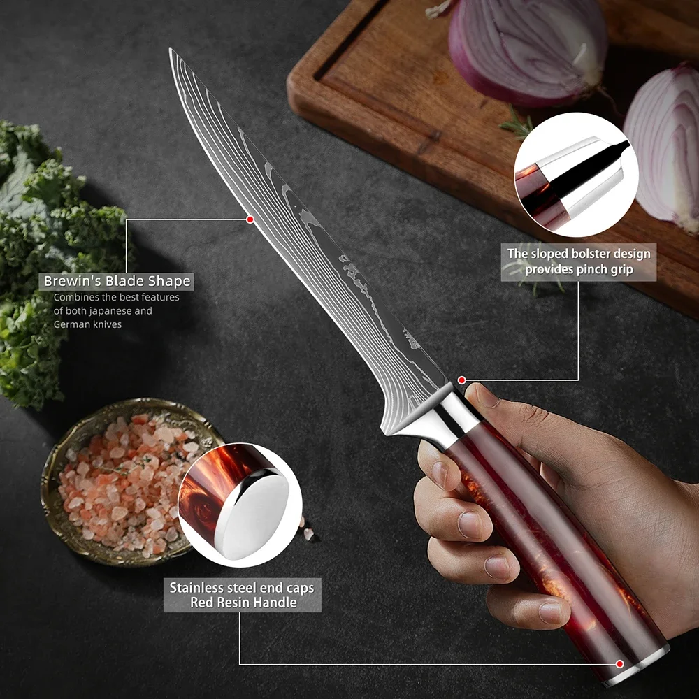 6 Inch Boning Knife Japanese Stainless Steel Fillet Knife Meat Cutting, Carving, Bone, Trimming, Deboning Ergonomic Handle