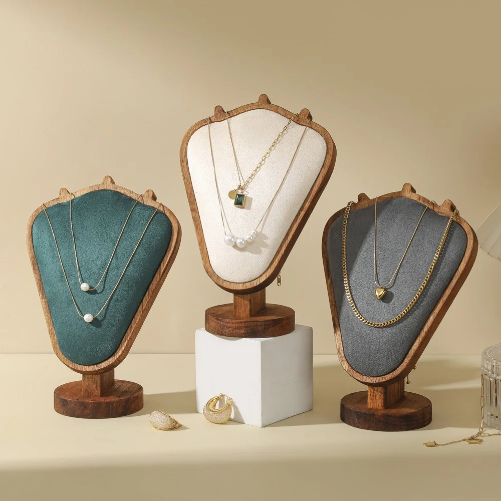 

Wooden Jewelry Display Stand, Necklace Holder with Leather Velvet Mat – for Dresser, Store Window & Mannequin Props