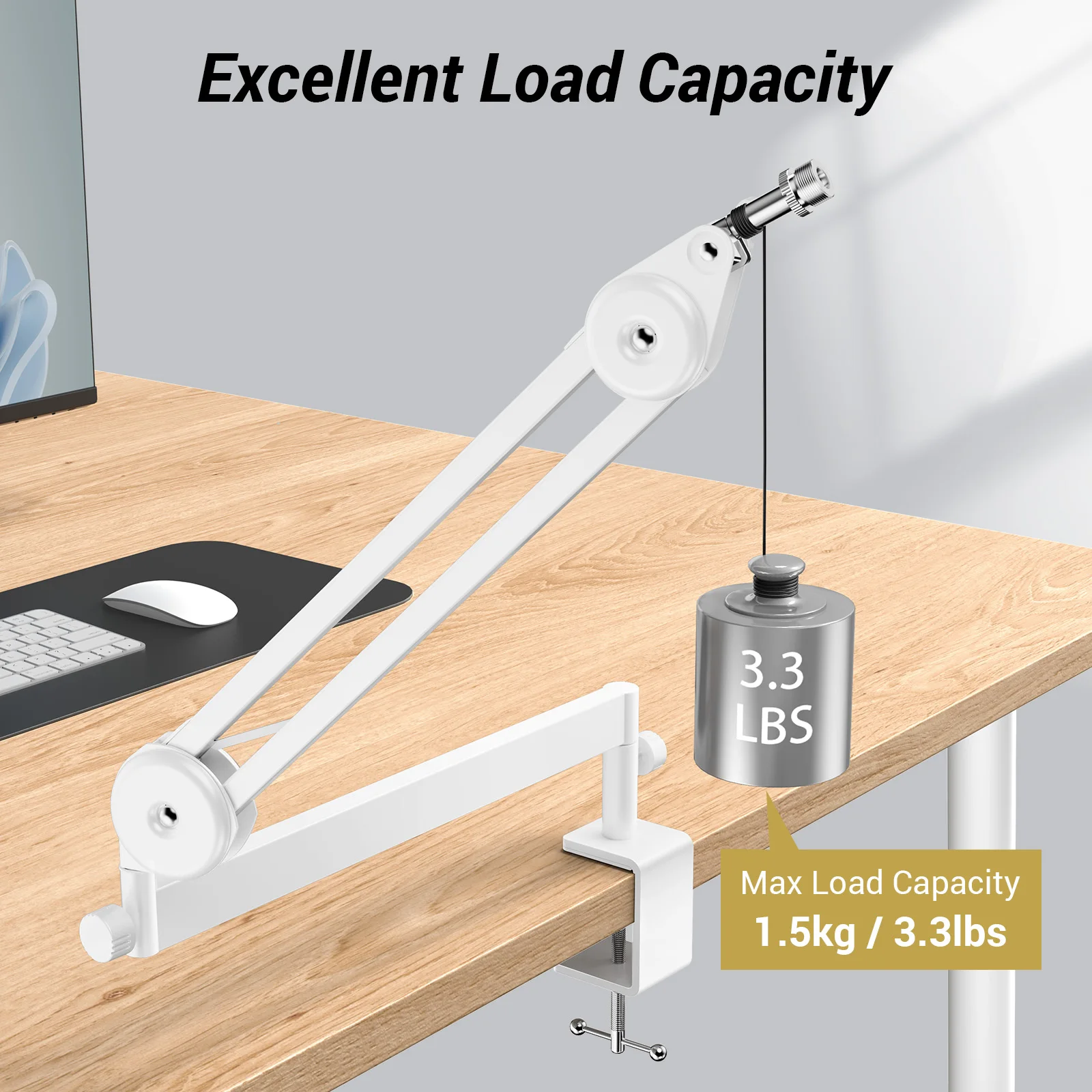 ذراع بوم الميكروفون، ذراع ميكروفون منخفض المستوى، حامل ميكروفون قابل للتعديل بالكامل مع مشبك تثبيت على المكتب، محول لولبي، إدارة الكابلات #4