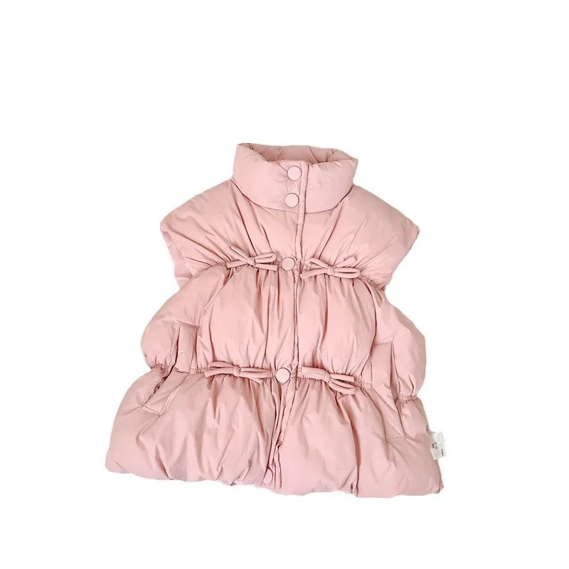 2024 Winter Children Girls Vest Western-style Thick Cotton Quilted Warm Toddler Girls Waistcoat Solid Bow Kids Baby Girls Coat