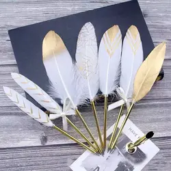 European Style Retro Feather Ballpoint Pen Christmas Gifts Writing Tool Golden Feather Pen Novelty Stationery
