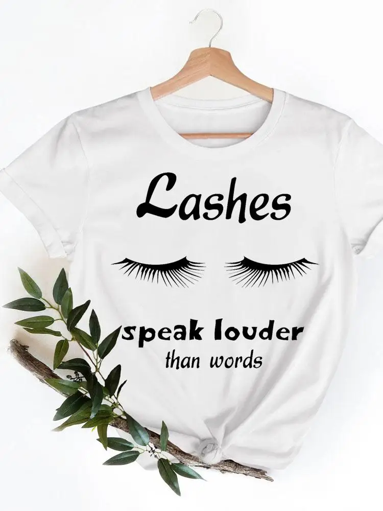 Casual Ladies Eyelashes Lashes Cute Print T-shirts Clothing Short Sleeve Clothes Fashion Summer Women T Female Graphic Tee