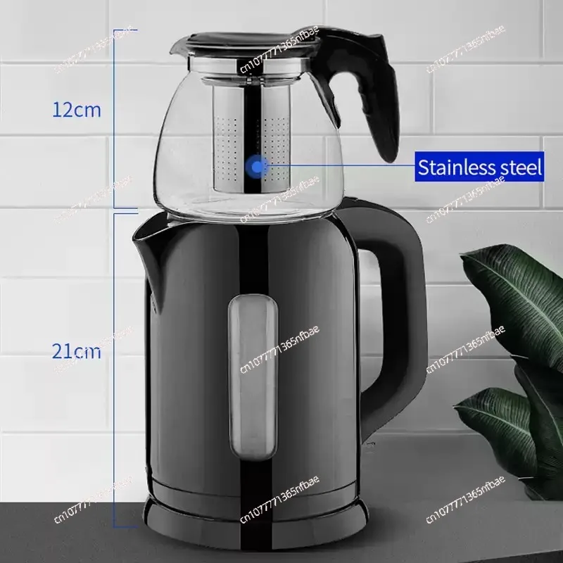 Electric Turkish Tea Maker Kettle Set Glass Teapot Stainless Steel Infuser Samovar Machine for Black Tea Coffee Water Boiler