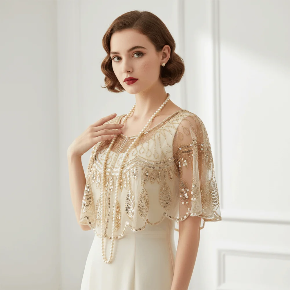 

Ретро-пончо с пайетками, блестящее винтажное пальто с пайетками, шаль с пайетками и бахромой, короткая накидка с вышивкой пайетками и бисером