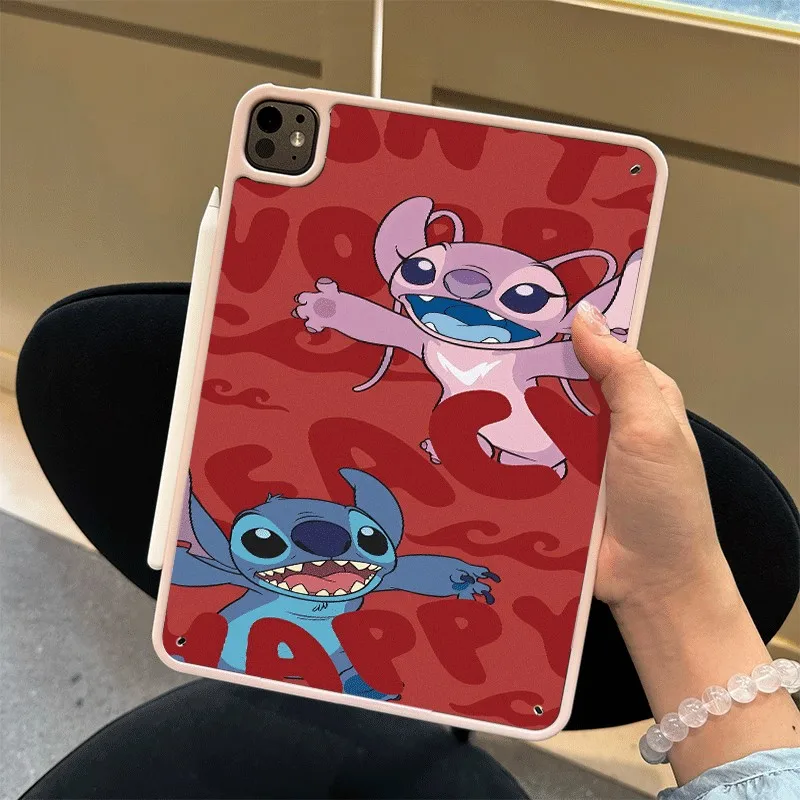 

Cartoon Disney Stitch & Angel Tablet Case With Pen Holder For IPAD Pro 11/12.9/13in 2018-2025 Air 11/13in 2024-2026 M4 For Kids