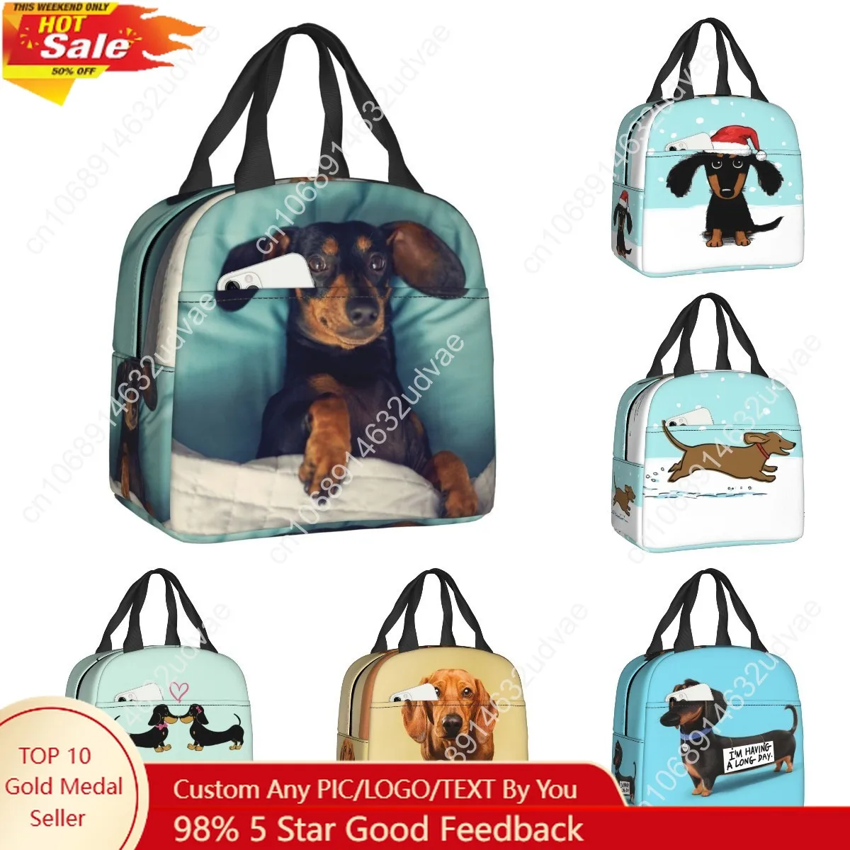 

Dachshund Thermal Insulated Lunch Bag Women Badger Sausage the Wiener Dog Lunch Tote for Outdoor Camping Travel Storage Food Box