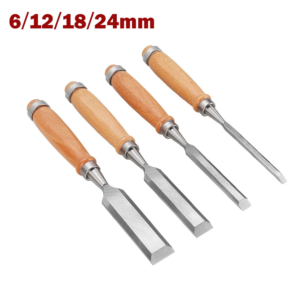 4 Types Wood Carving Chisel 6/12/18/24mm Woodworking Carving Hand Chisels DIY Tool Kit Steel Blade With Wooden Handle