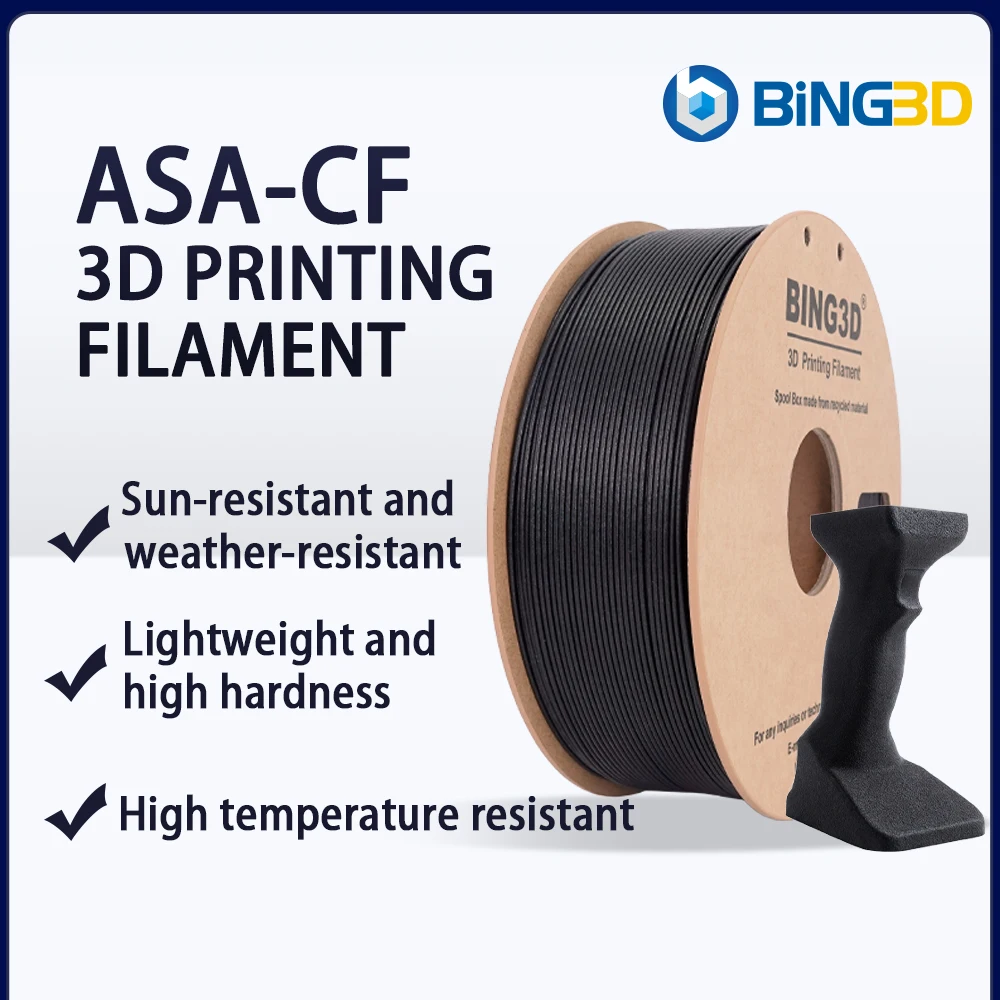 

Bing ASA-CF10 Carbon Fiber Reinforced 3D Printer Filament, Weatherproof, Heat Resistant, UV Protection for Outdoor 3D Printing,