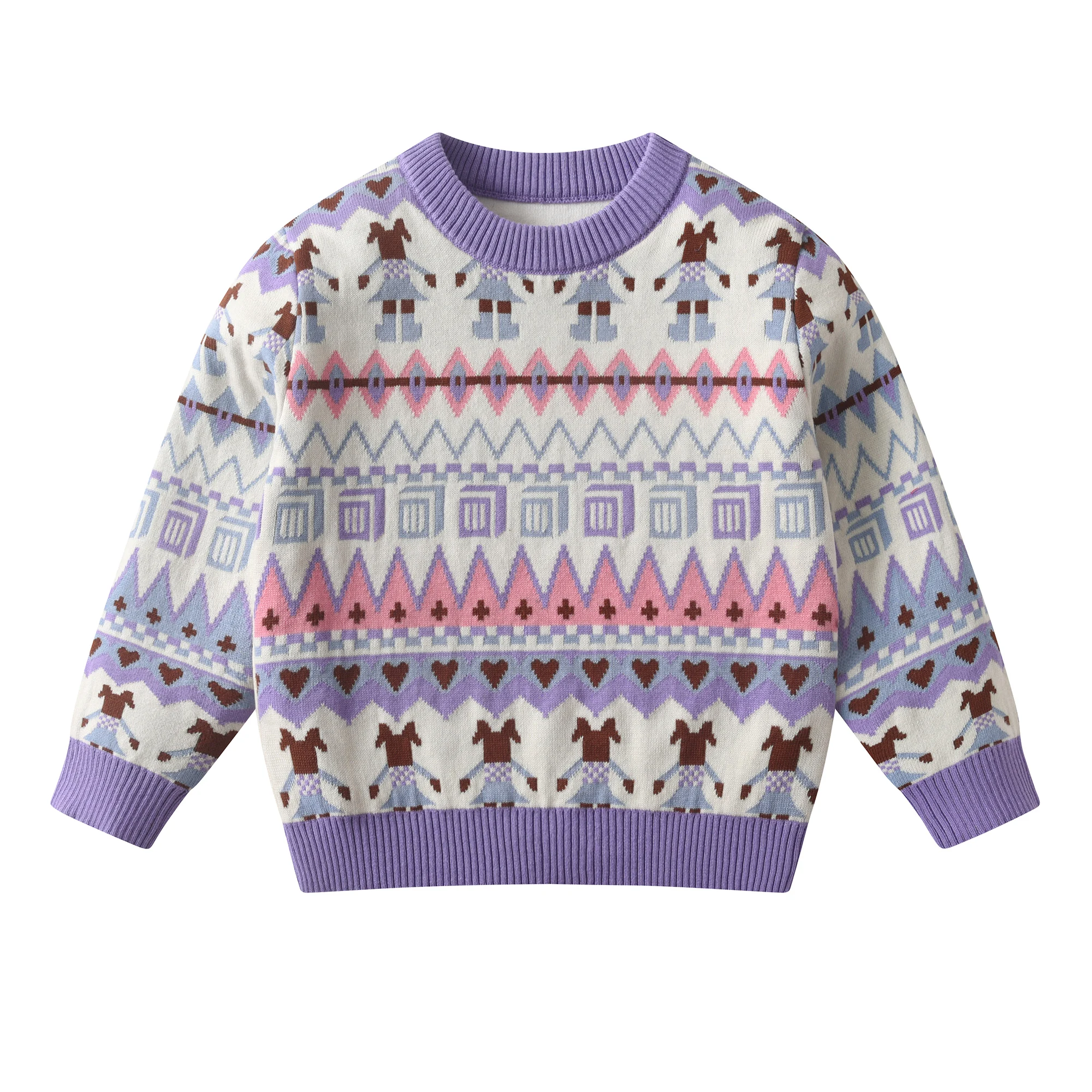 سويت شيرت بنمط الفتيات - بلوفر قطني ناعم بأكمام طويلة ورقبة مستديرة للأطفال والبنات (نمط الخريف والشتاء)