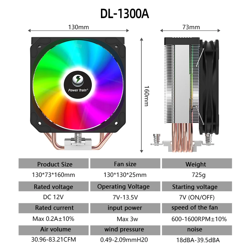 Power Train DL-1300A/DL-1300R 4 Heat Pipe CPU Air Cooler 130mm PWM Case Silent Fan PC Radiator For 1700 115X 1200 AM4