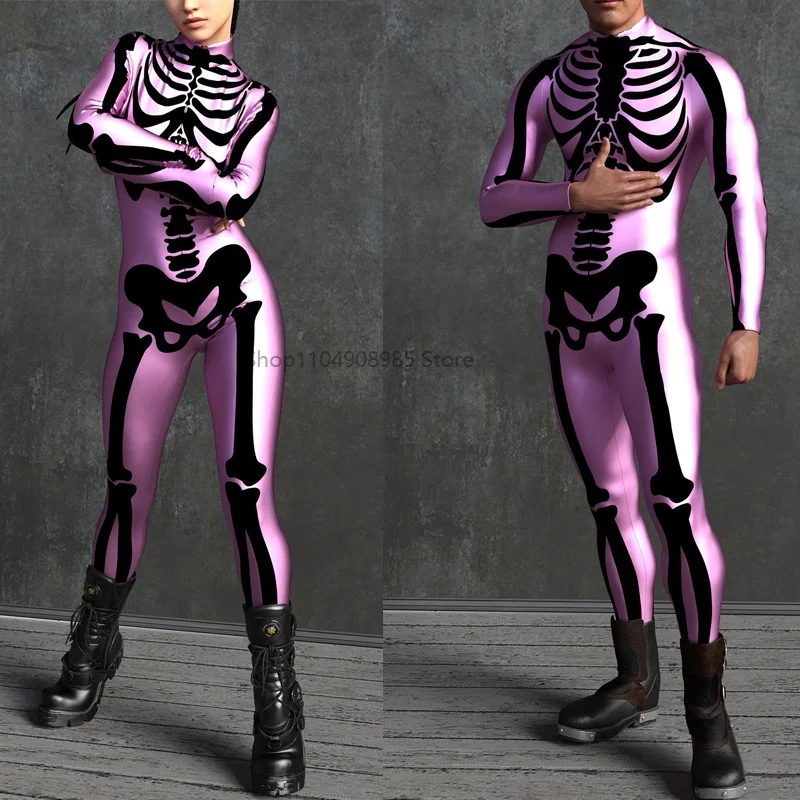 

Pink n Black Bossy Skeleton Costume Adult Cosplay Zombie Horror Skull Print Bodysuit Halloween Party Dress Up 2025