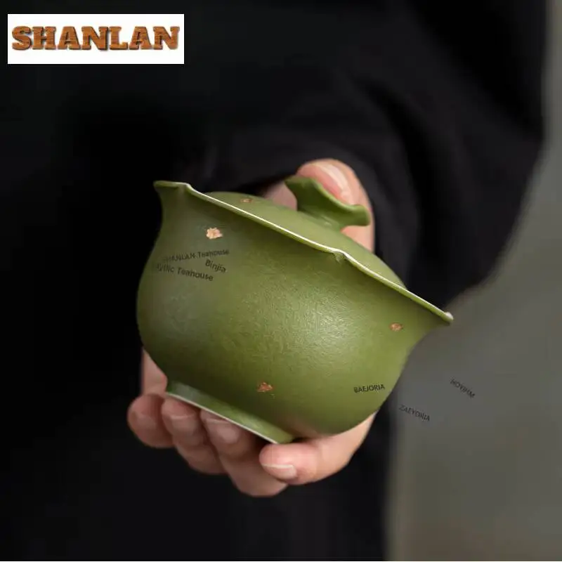

175ml Green Glaze Sprinkle Gold Gaiwan Traditional Tea Tureen Tea Bowl With Lid Kit Tea Brewing Cover Bowl Drinkware Ornaments