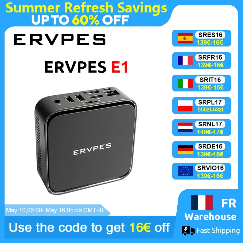 ERVPES E1 Mini PC AMD Ryzen 3 3250C 8GB DDR4 256GB SSD Windows 11 Pro Dual-Band Wifi BT5.2 Office Desktop Mini-computer