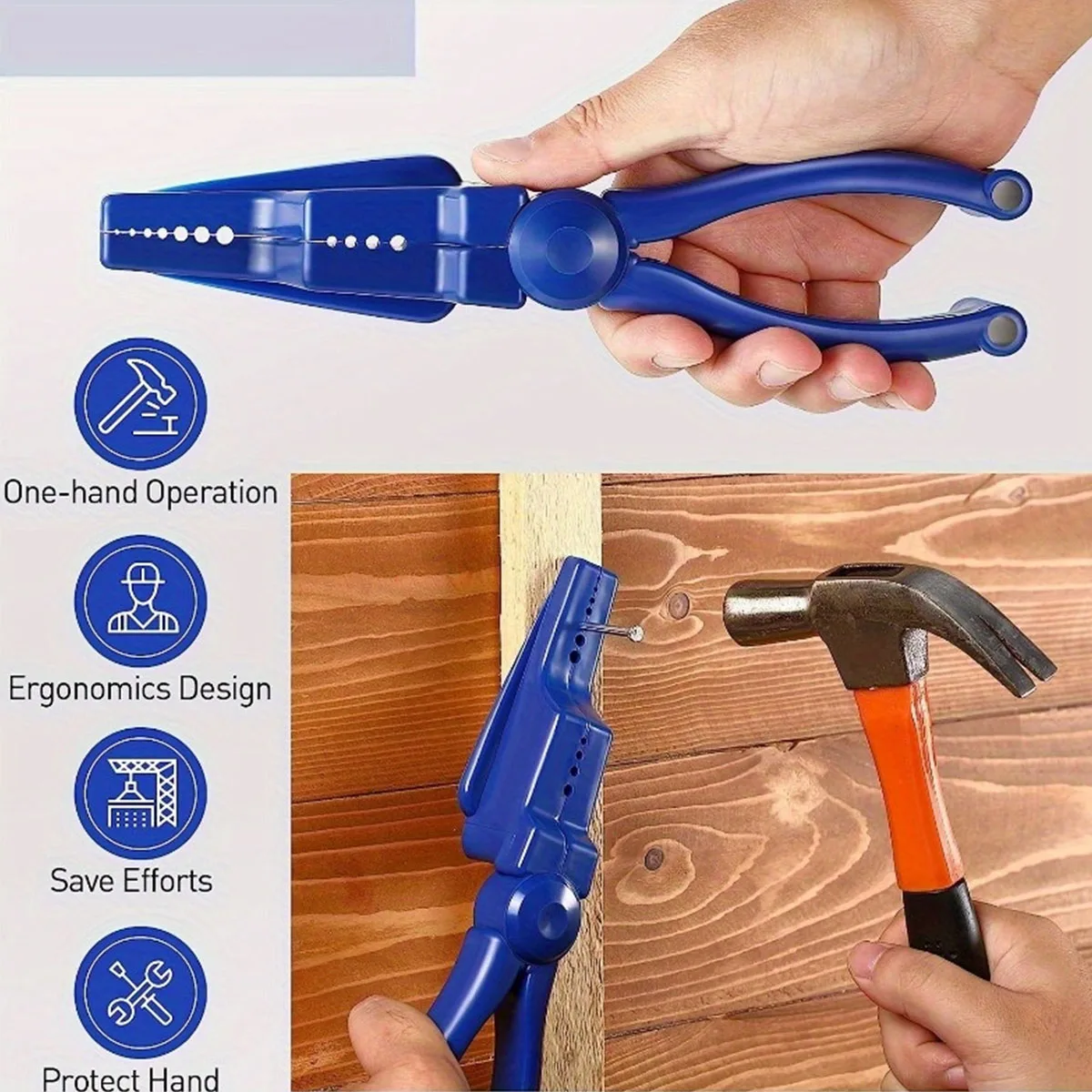Safety Nail Pliers for Hammering, Plastic Tool with Non-Slip Grip to Prevent Hammer Slips & Protect Fingers