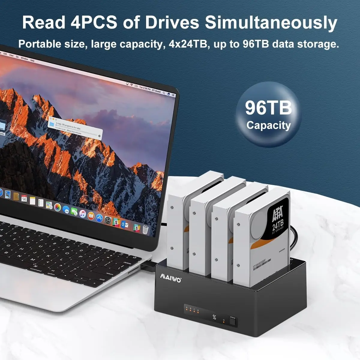 MAIWO 4 Bay Hard Drive Docking Station dengan Klon Offline untuk 2.5/3.5 ''SATA HDD SSD USB 3.0 SATA 5Gbps dengan Kapasitas UASP 96TB