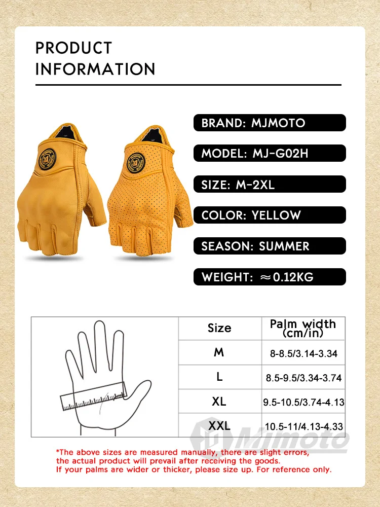 MJMOTO Retro Leather Motorcycle Half Finger Gloves Touchscreen Motocross Gloves Hard Shell Protection Motorbike Glove Breathable