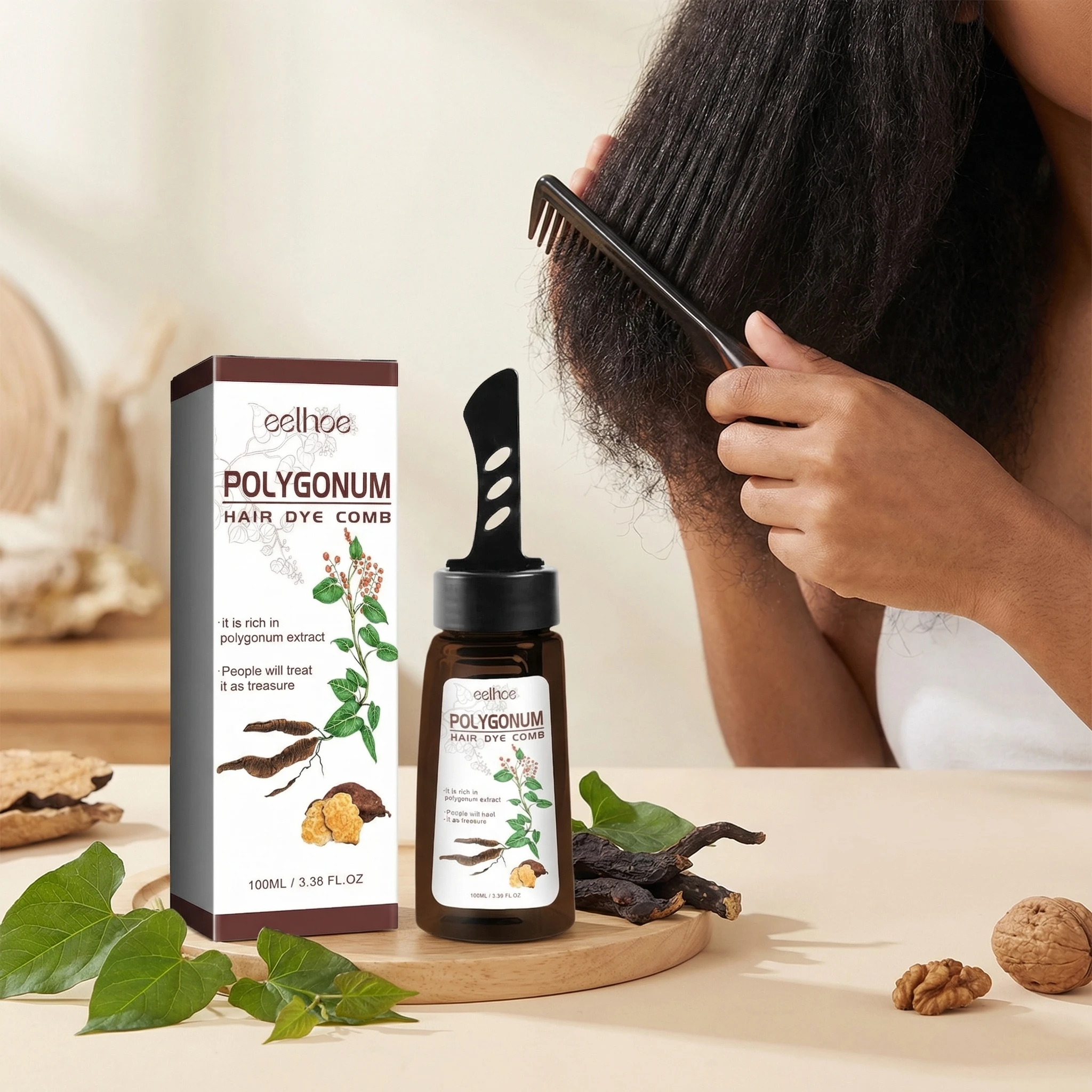 100ML Herbal Polygonum Hair Dye Comb Deep Nourishing Scalp Quick Change Black Non-irritating Enhance Shiny Hair Dyeing Agents