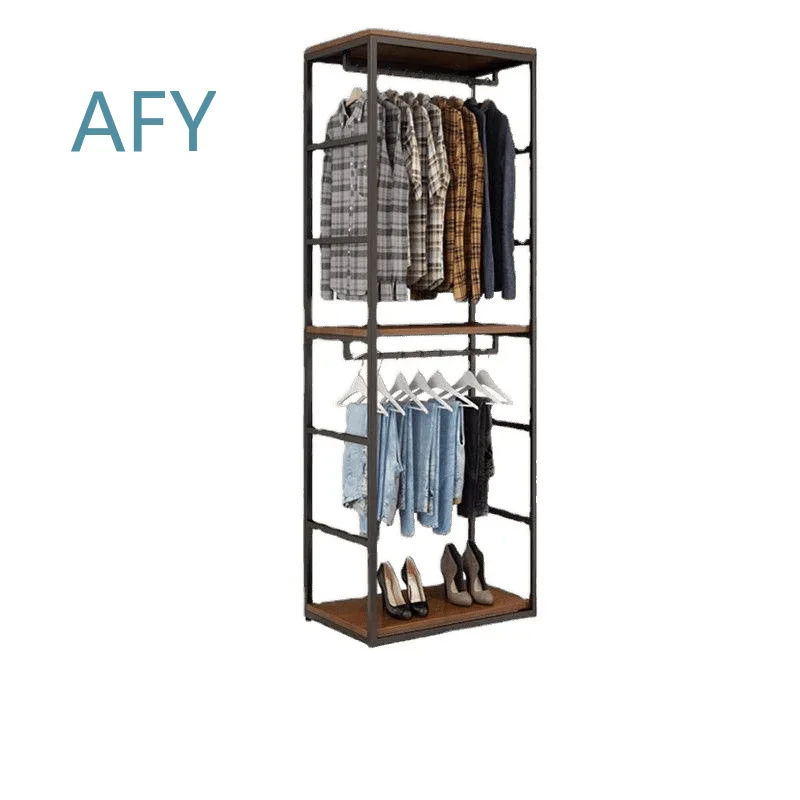 Walk-in Coat Rack for Household Bedroom with Drawers Storage Combination Floor Hanger Double Layer Open Wardrobe Clothing