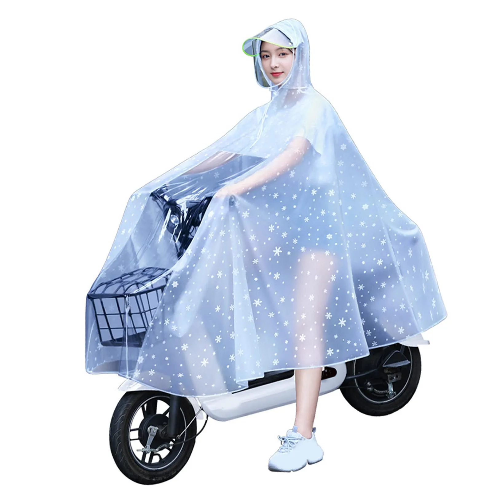 Women Transparent Cycling Raincoat Electric Bike Full Body Lightweight Long Scooter Raincoat 4XL Snowflake White