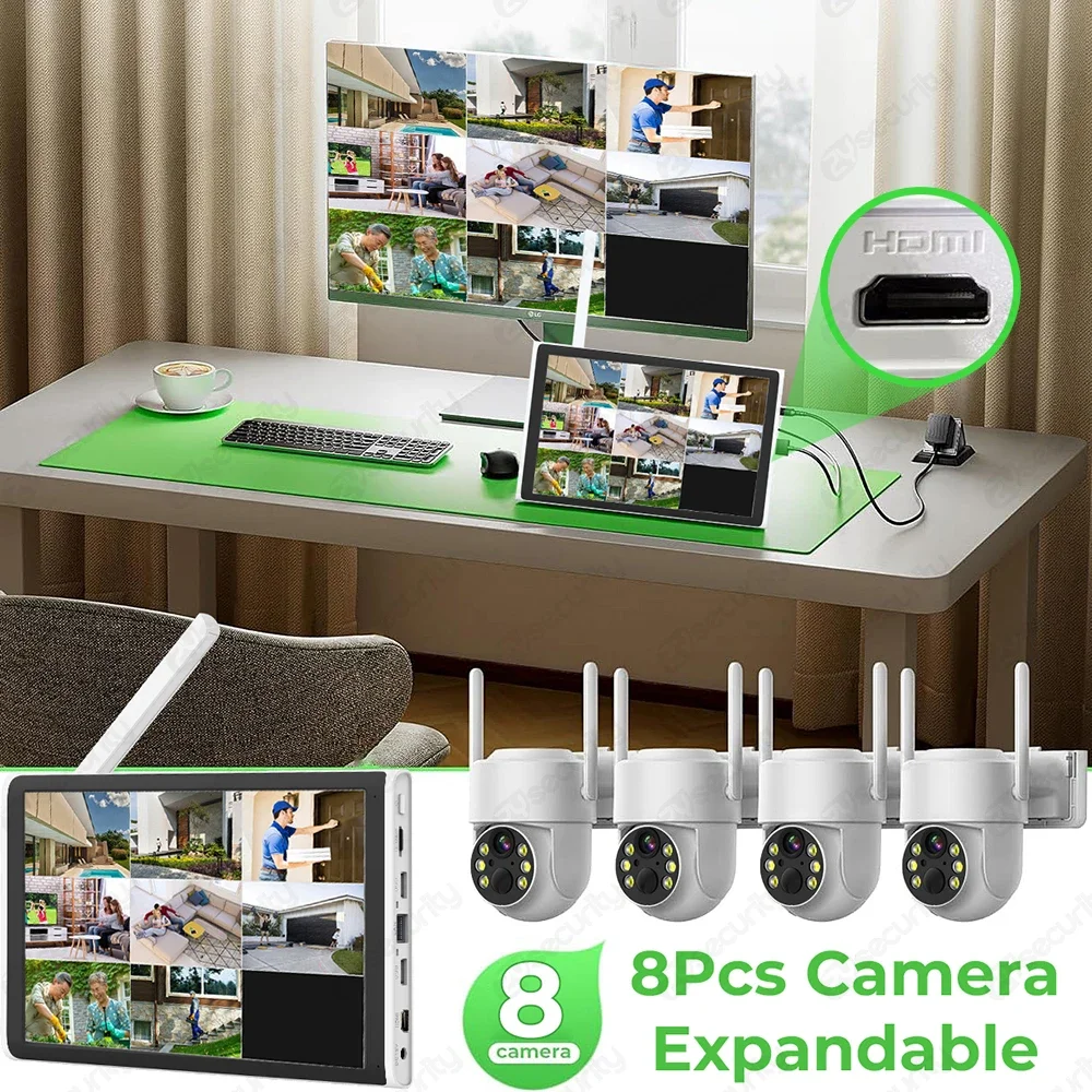 Imagem -05 - Sistema de Câmera Solar sem Fio ao ar Livre Pcs 4mp Câmeras Alimentadas por Bateria 8ch 10 Monitor Lcd Nvr Kit 2.4g Wifi Cctv Vigilância Conjunto