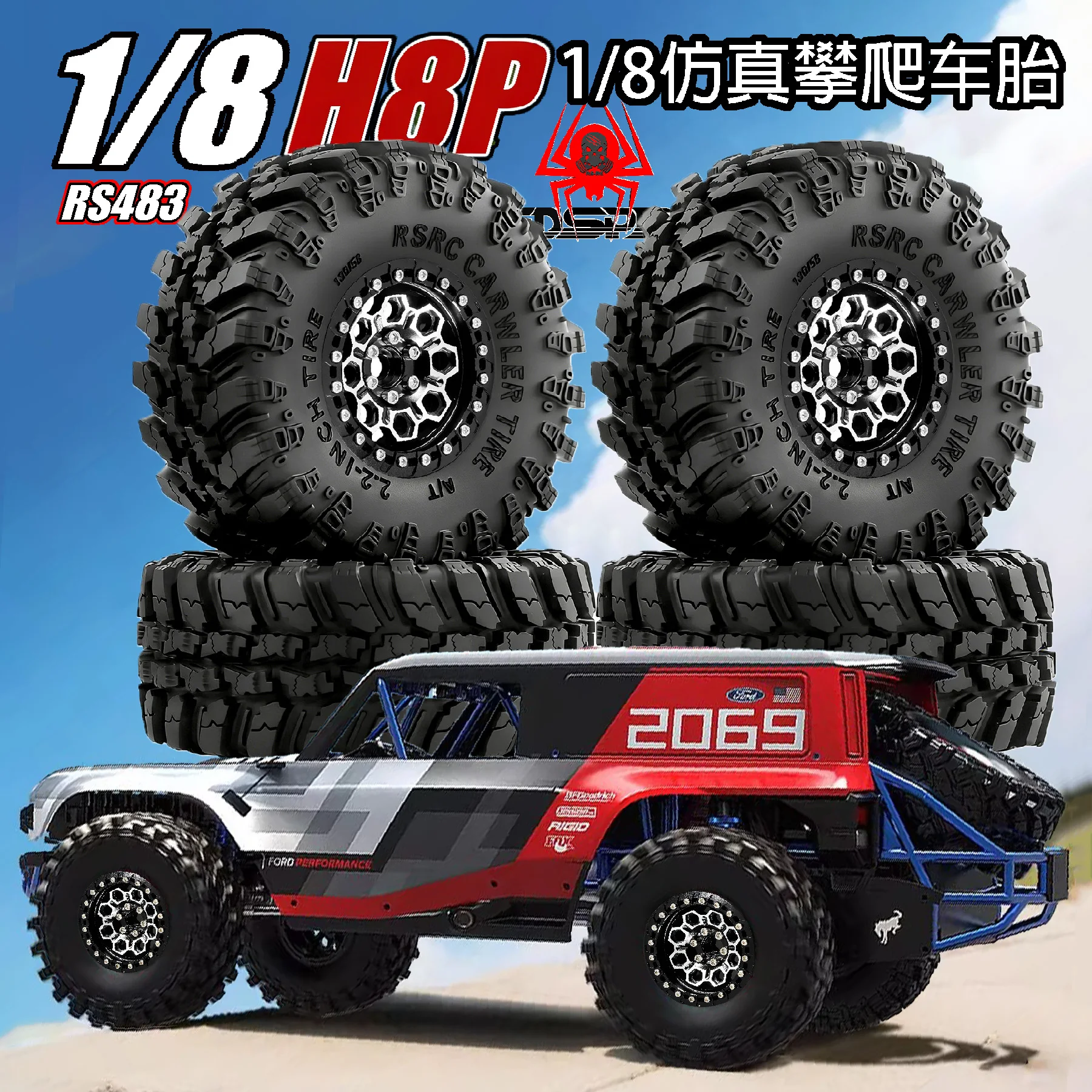 

RED SPIDER 4Pcs 2.2in Crawler Car Tires & Metal Beadlock Wheel Rims 12mm Hex for 1/10 RC Car Axial SCX10 90046 AXI03007 Parts