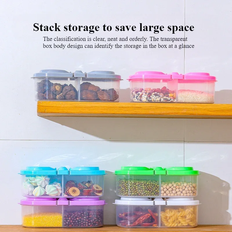 2 In1 Food Storage Box Double Compartment Lid Food Sealing Jar Storage Box Kitchen Refrigerator Plastic Dried Fruit Storage Box