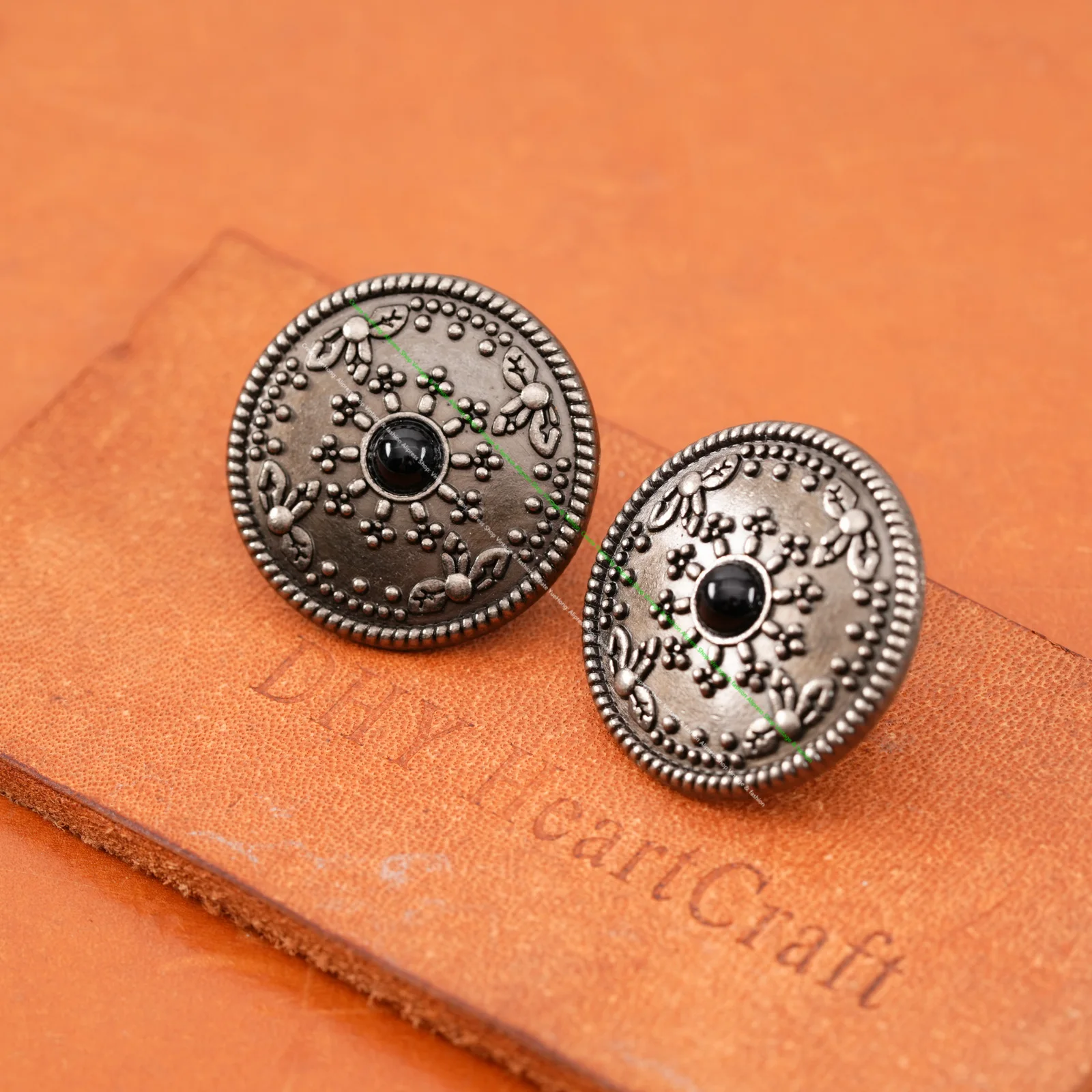 10PC 26MM Black Turquoise Sun Star Retro Silver Floral Rope Leathercraft Conchos