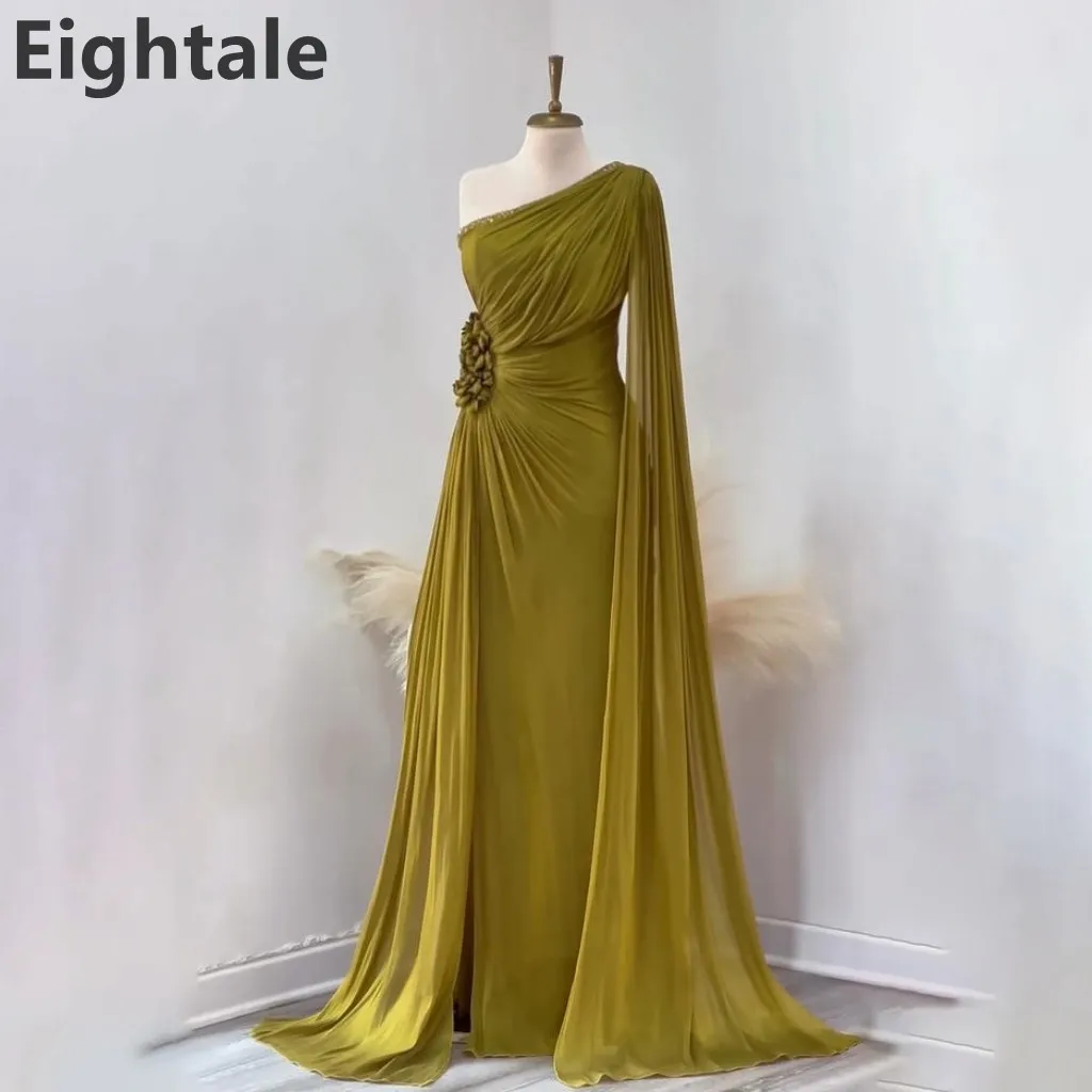 

Eightale 2025 One Shoulder Silk Maxi Evening Dress With Flower Formal Prom Dress Dubai Wedding Party Gown Customized