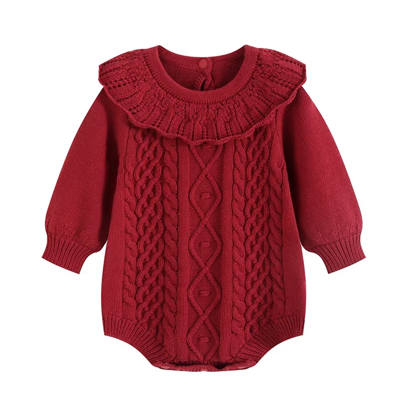 ربيع جديد 2026 0-24 متر طفل رضيع فتاة محبوك رومبير بأكمام طويلة بلون الكورية نمط تسلق دعوى طفل محبوك الملابس